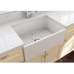 Contempo Apron Front Fireclay 27 in. Single Bowl Kitchen Sink with Protective Bottom Grid and Strainer in Biscuit