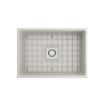 Contempo Apron Front Fireclay 27 in. Single Bowl Kitchen Sink with Protective Bottom Grid and Strainer in Biscuit