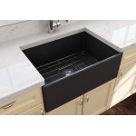 Contempo Apron Front Fireclay 27 in. Single Bowl Kitchen Sink with Protective Bottom Grid and Strainer in Matte Dark Gray