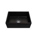 Vigneto Apron Front Fireclay 27 in. Single Bowl Kitchen Sink with Protective Bottom Grid and Strainer in Matte Black