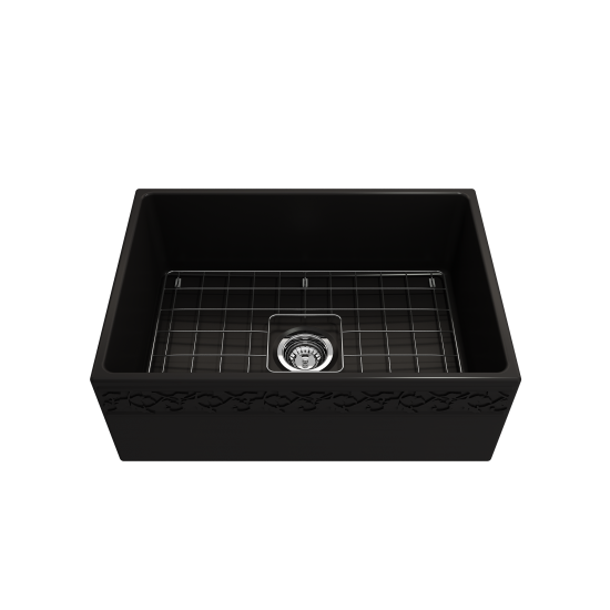 Vigneto Apron Front Fireclay 27 in. Single Bowl Kitchen Sink with Protective Bottom Grid and Strainer in Matte Black