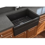 Vigneto Apron Front Fireclay 27 in. Single Bowl Kitchen Sink with Protective Bottom Grid and Strainer in Matte Black