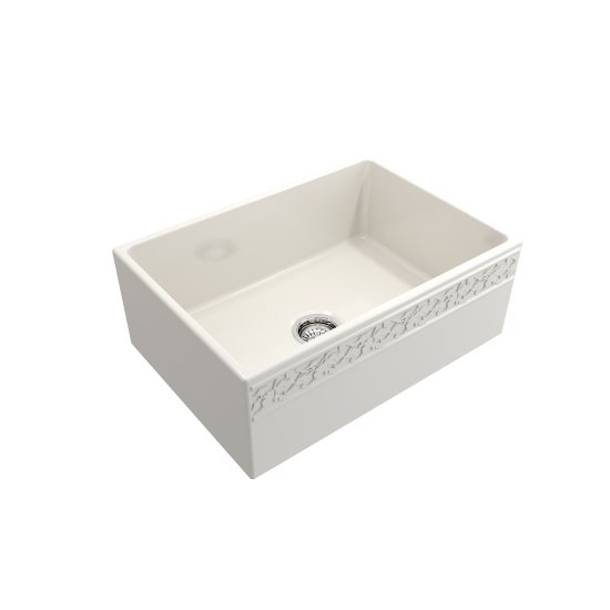 Vigneto Apron Front Fireclay 27 in. Single Bowl Kitchen Sink with Protective Bottom Grid and Strainer in Biscuit