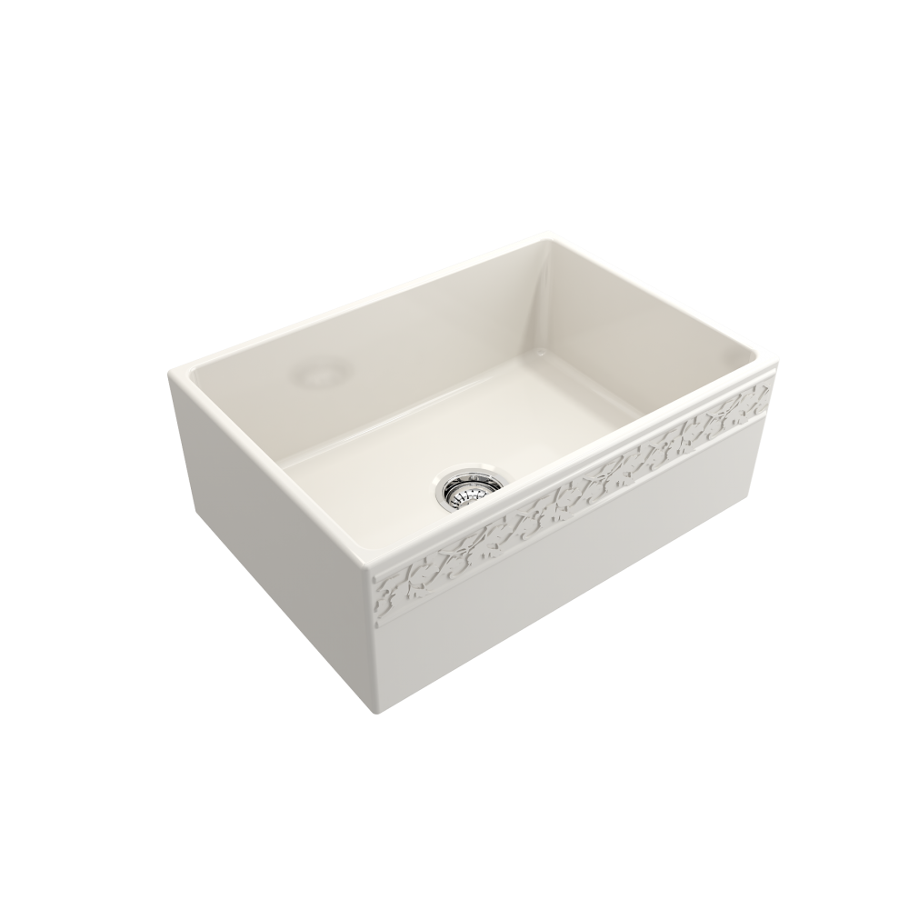 Vigneto Apron Front Fireclay 27 in. Single Bowl Kitchen Sink with Protective Bottom Grid and Strainer in Biscuit