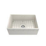 Vigneto Apron Front Fireclay 27 in. Single Bowl Kitchen Sink with Protective Bottom Grid and Strainer in Biscuit