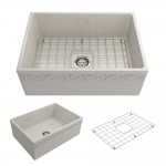 Vigneto Apron Front Fireclay 27 in. Single Bowl Kitchen Sink with Protective Bottom Grid and Strainer in Biscuit