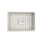 Vigneto Apron Front Fireclay 27 in. Single Bowl Kitchen Sink with Protective Bottom Grid and Strainer in Biscuit