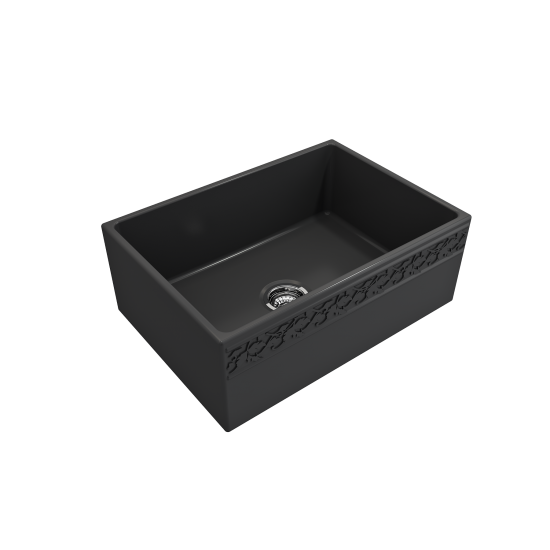 Vigneto Apron Front Fireclay 27 in. Single Bowl Kitchen Sink with Protective Bottom Grid and Strainer in Matte Dark Gray