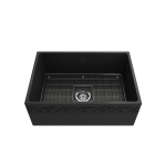 Vigneto Apron Front Fireclay 27 in. Single Bowl Kitchen Sink with Protective Bottom Grid and Strainer in Matte Dark Gray