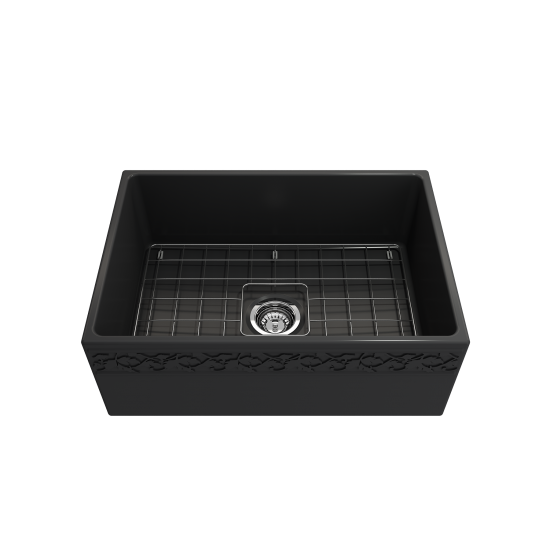 Vigneto Apron Front Fireclay 27 in. Single Bowl Kitchen Sink with Protective Bottom Grid and Strainer in Matte Dark Gray