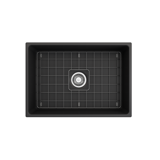 Vigneto Apron Front Fireclay 27 in. Single Bowl Kitchen Sink with Protective Bottom Grid and Strainer in Matte Dark Gray