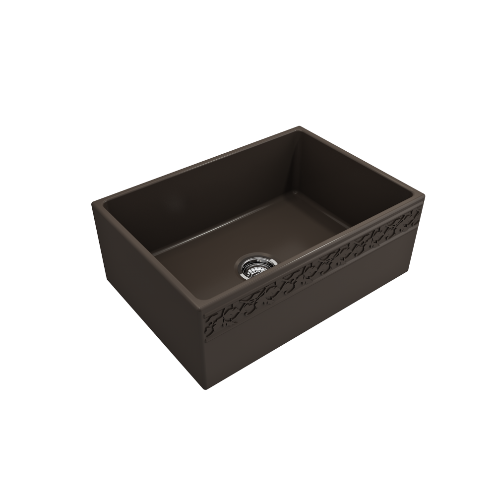Vigneto Apron Front Fireclay 27 in. Single Bowl Kitchen Sink with Protective Bottom Grid and Strainer in Matte Brown