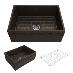 Vigneto Apron Front Fireclay 27 in. Single Bowl Kitchen Sink with Protective Bottom Grid and Strainer in Matte Brown