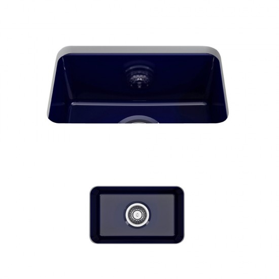 Sotto Dual Mount Fireclay 12 in. Single Bowl Bar Sink with Strainer in Sapphire Blue