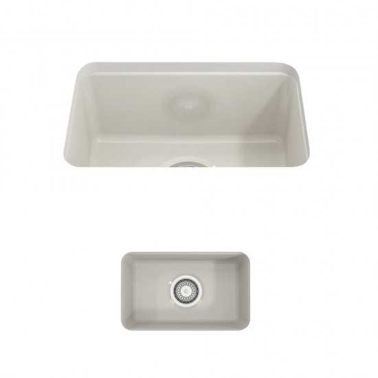 Sotto Dual Mount Fireclay 12 in. Single Bowl Bar Sink with Strainer in Biscuit