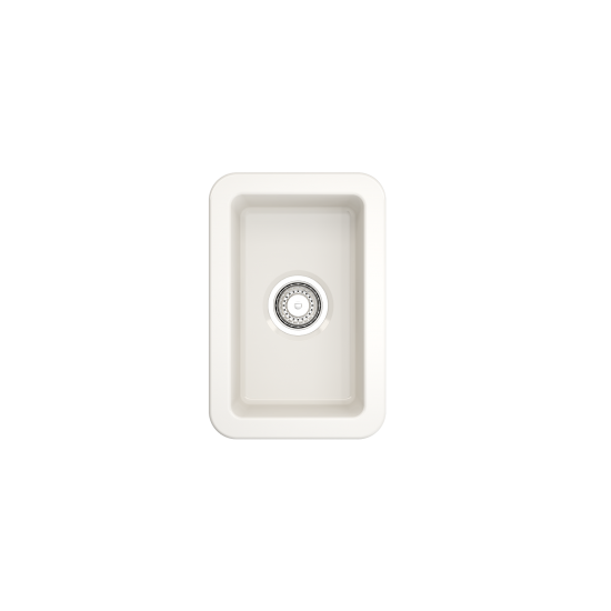 Sotto Dual Mount Fireclay 12 in. Single Bowl Bar Sink with Strainer in Biscuit