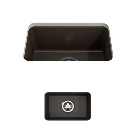 Sotto Dual Mount Fireclay 12 in. Single Bowl Bar Sink Strainer in Matte Brown