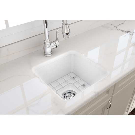 Sotto Dual-Mount Fireclay 18 in. Single Bowl Bar Sink with Protective Bottom Grid and Strainer in White