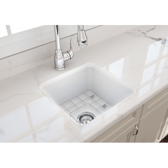Sotto Dual-Mount Fireclay 18 in. Single Bowl Bar Sink with Protective Bottom Grid and Strainer in White