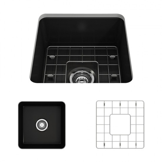 Sotto Dual-Mount Fireclay 18 in. Single Bowl Bar Sink with Protective Bottom Grid and Strainer in Matte Black