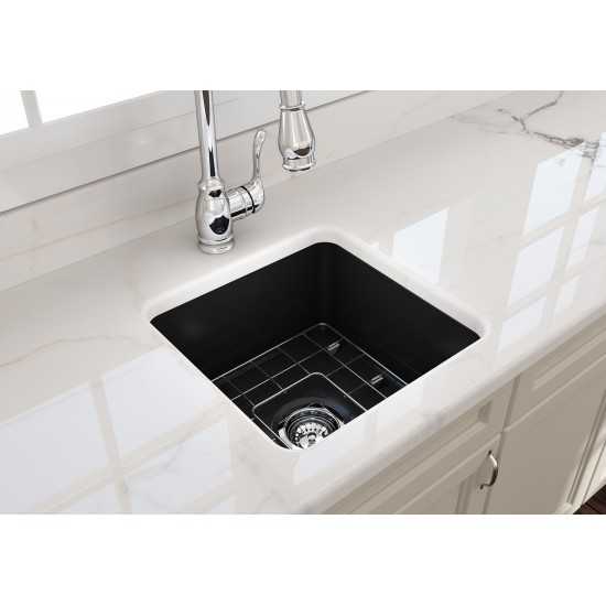 Sotto Dual-Mount Fireclay 18 in. Single Bowl Bar Sink with Protective Bottom Grid and Strainer in Matte Black
