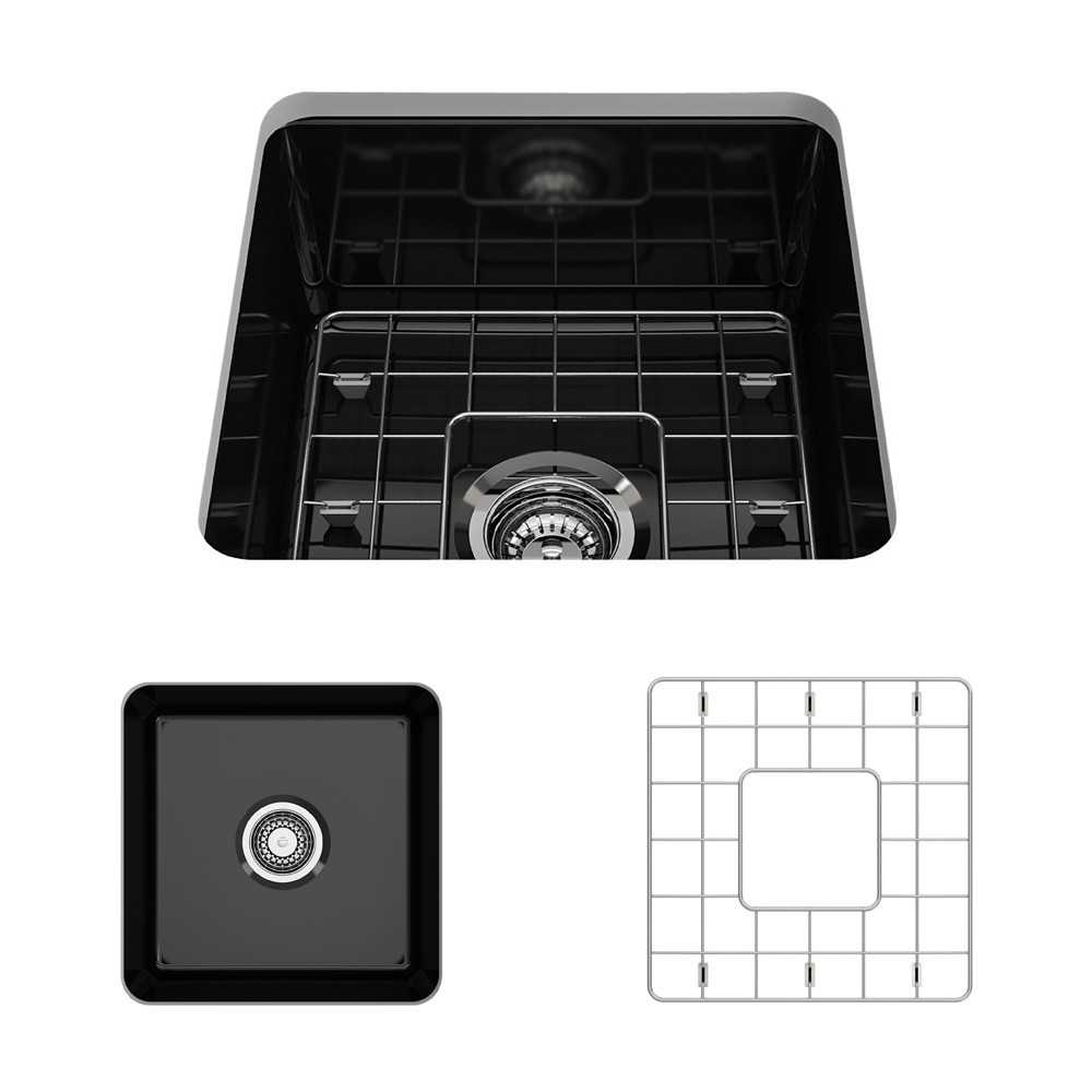 Sotto Dual-Mount Fireclay 18 in. Single Bowl Bar Sink with Protective Bottom Grid and Strainer in Black