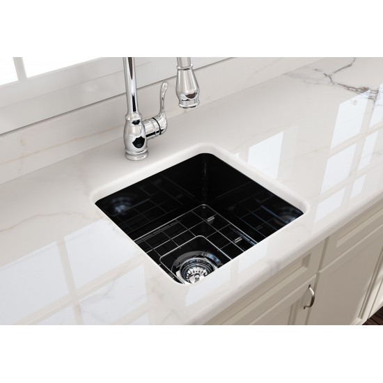 Sotto Dual-Mount Fireclay 18 in. Single Bowl Bar Sink with Protective Bottom Grid and Strainer in Black