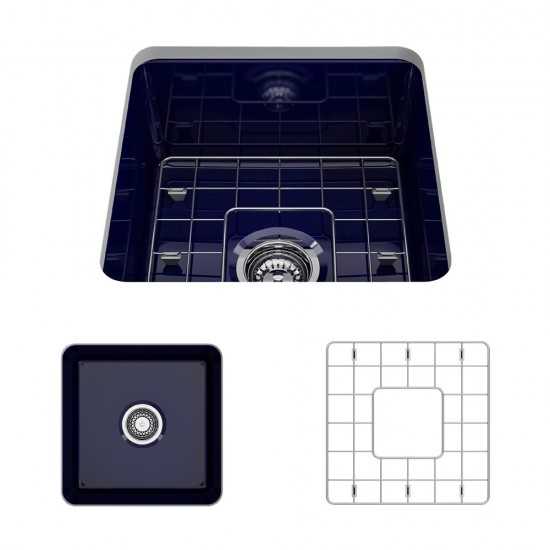 Sotto Dual-Mount Fireclay 18 in. Single Bowl Bar Sink with Protective Bottom Grid and Strainer in Sapphire Blue