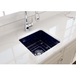 Sotto Dual-Mount Fireclay 18 in. Single Bowl Bar Sink with Protective Bottom Grid and Strainer in Sapphire Blue