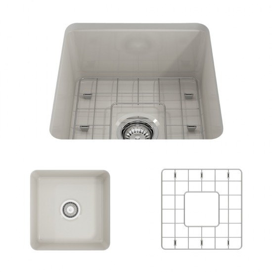 Sotto Dual-Mount Fireclay 18 in. Single Bowl Bar Sink with Protective Bottom Grid and Strainer in Biscuit