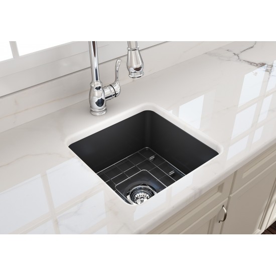 Sotto Dual-Mount Fireclay 18 in. Single Bowl Bar Sink with Protective Bottom Grid and Strainer in Matte Dark Gray