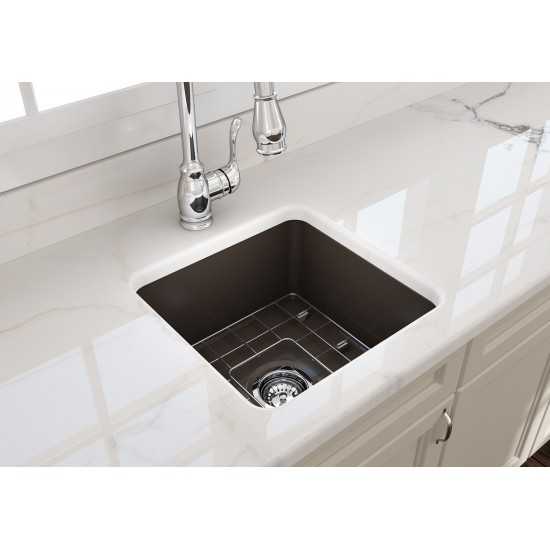 Sotto Dual-Mount Fireclay 18 in. Single Bowl Bar Sink with Protective Bottom Grid and Strainer in Matte Brown