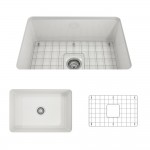 Sotto Undermount Fireclay 27 in. Single Bowl Kitchen Sink with Protective Bottom Grid and Strainer in White