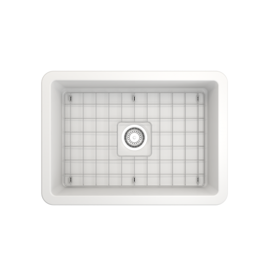 Sotto Undermount Fireclay 27 in. Single Bowl Kitchen Sink with Protective Bottom Grid and Strainer in Matte White