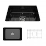 Sotto Undermount Fireclay 27 in. Single Bowl Kitchen Sink with Protective Bottom Grid and Strainer in Black