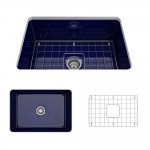 Sotto Undermount Fireclay 27 in. Single Bowl Kitchen Sink with Protective Bottom Grid and Strainer in Sapphire Blue