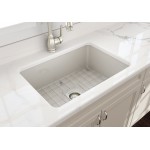 Sotto Undermount Fireclay 27 in. Single Bowl Kitchen Sink with Protective Bottom Grid and Strainer in Biscuit