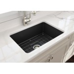 Sotto Undermount Fireclay 27 in. Single Bowl Kitchen Sink with Protective Bottom Grid and Strainer in Matte Dark Gray