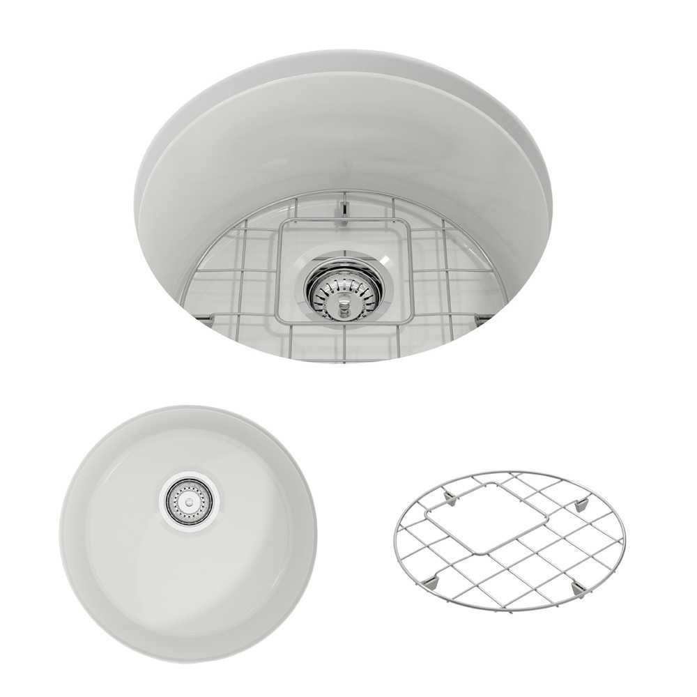 Sotto Round Dual Mount Fireclay 18.5 in. Single Bowl Bar Sink with Protective Bottom Grid and Strainer in White