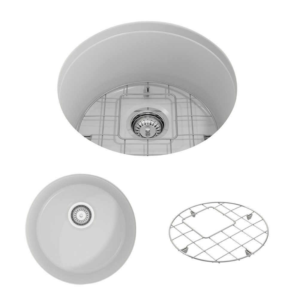 Sotto Round Dual Mount Fireclay 18.5 in. Single Bowl Bar Sink with Protective Bottom Grid and Strainer in Matte White