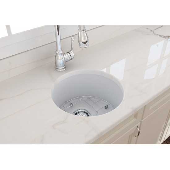 Sotto Round Dual Mount Fireclay 18.5 in. Single Bowl Bar Sink with Protective Bottom Grid and Strainer in Matte White