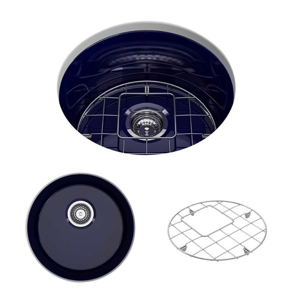 Sotto Round Dual Mount Fireclay 18.5 in. Single Bowl Bar Sink with Protective Bottom Grid and Strainer in Sapphire Blue