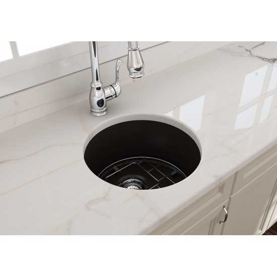 Sotto Round Dual Mount Fireclay 18.5 in. Single Bowl Bar Sink with Protective Bottom Grid and Strainer in Matte Brown