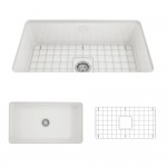 Sotto Undermount Fireclay 32 in. Single Bowl Kitchen Sink with Protective Bottom Grid and Strainer in White