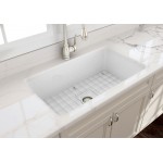 Sotto Undermount Fireclay 32 in. Single Bowl Kitchen Sink with Protective Bottom Grid and Strainer in White