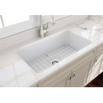 Sotto Undermount Fireclay 32 in. Single Bowl Kitchen Sink with Protective Bottom Grid and Strainer in Matte White