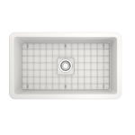 Sotto Undermount Fireclay 32 in. Single Bowl Kitchen Sink with Protective Bottom Grid and Strainer in Matte White