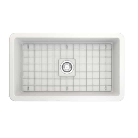 Sotto Undermount Fireclay 32 in. Single Bowl Kitchen Sink with Protective Bottom Grid and Strainer in Matte White