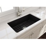 Sotto Undermount Fireclay 32 in. Single Bowl Kitchen Sink with Protective Bottom Grid and Strainer in Matte Black