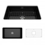 Sotto Undermount Fireclay 32 in. Single Bowl Kitchen Sink with Protective Bottom Grid and Strainer in Black